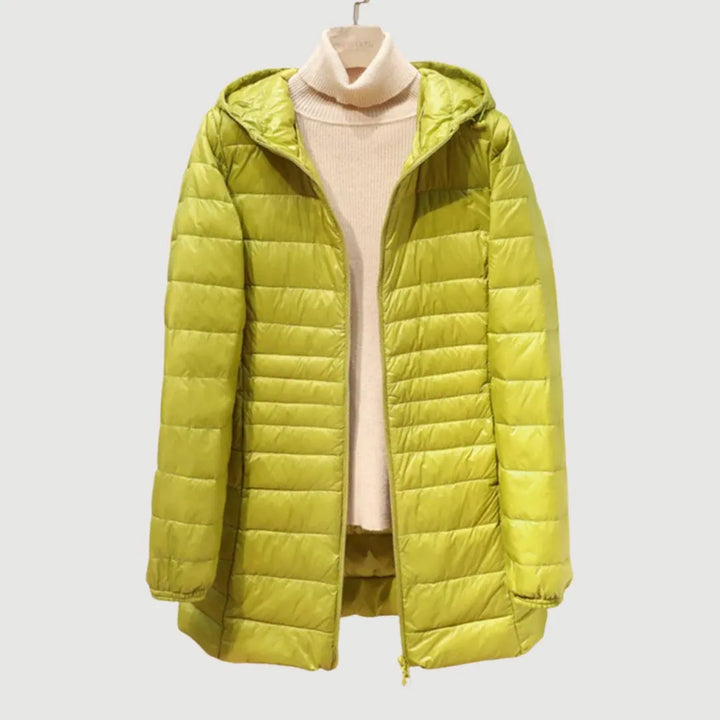 Women's Puffer Winter Jacket with Hood and Zip-Up