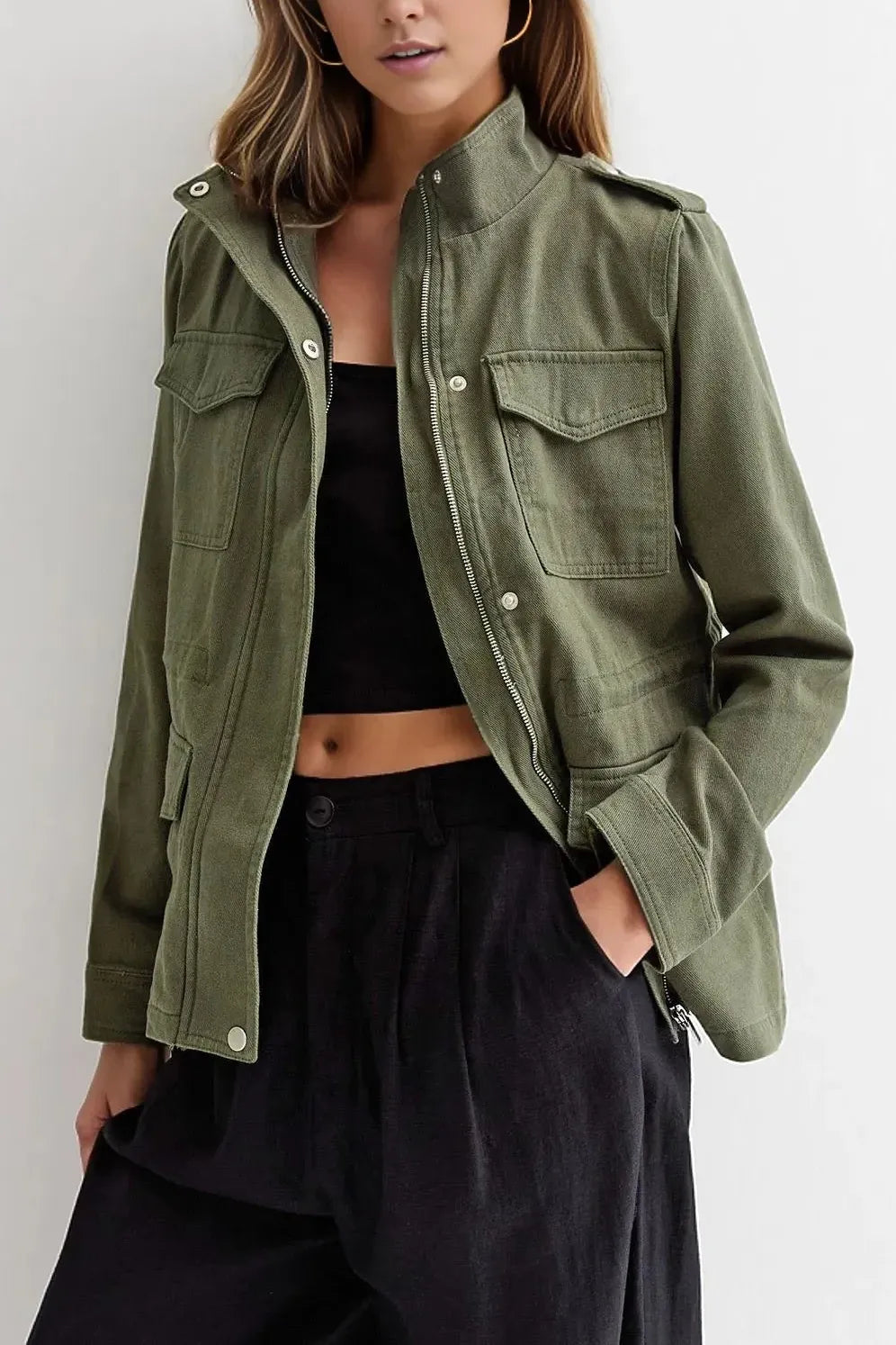 Women’s Quilted Jacket with Zip Closure and Pockets