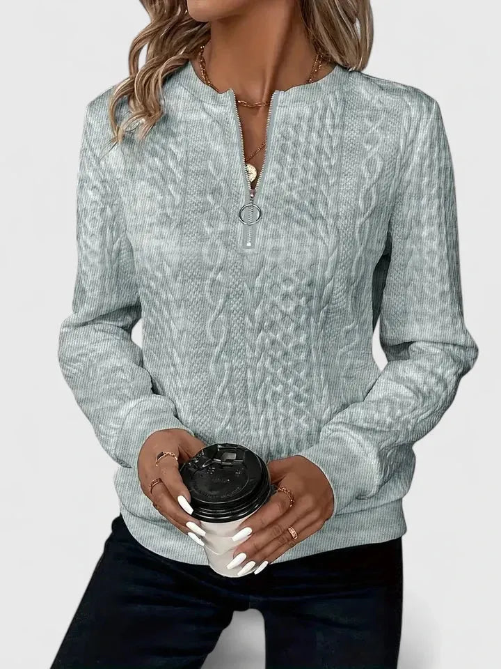 Women's Relaxed Fit Zip Jumper with Ribbed Cuffs