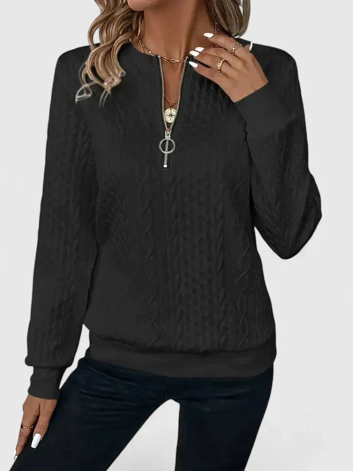 Women's Relaxed Fit Zip Jumper with Ribbed Cuffs