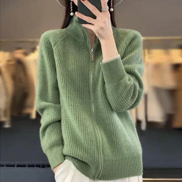 Women's Ribbed Casual Jacket with Funnel Neck