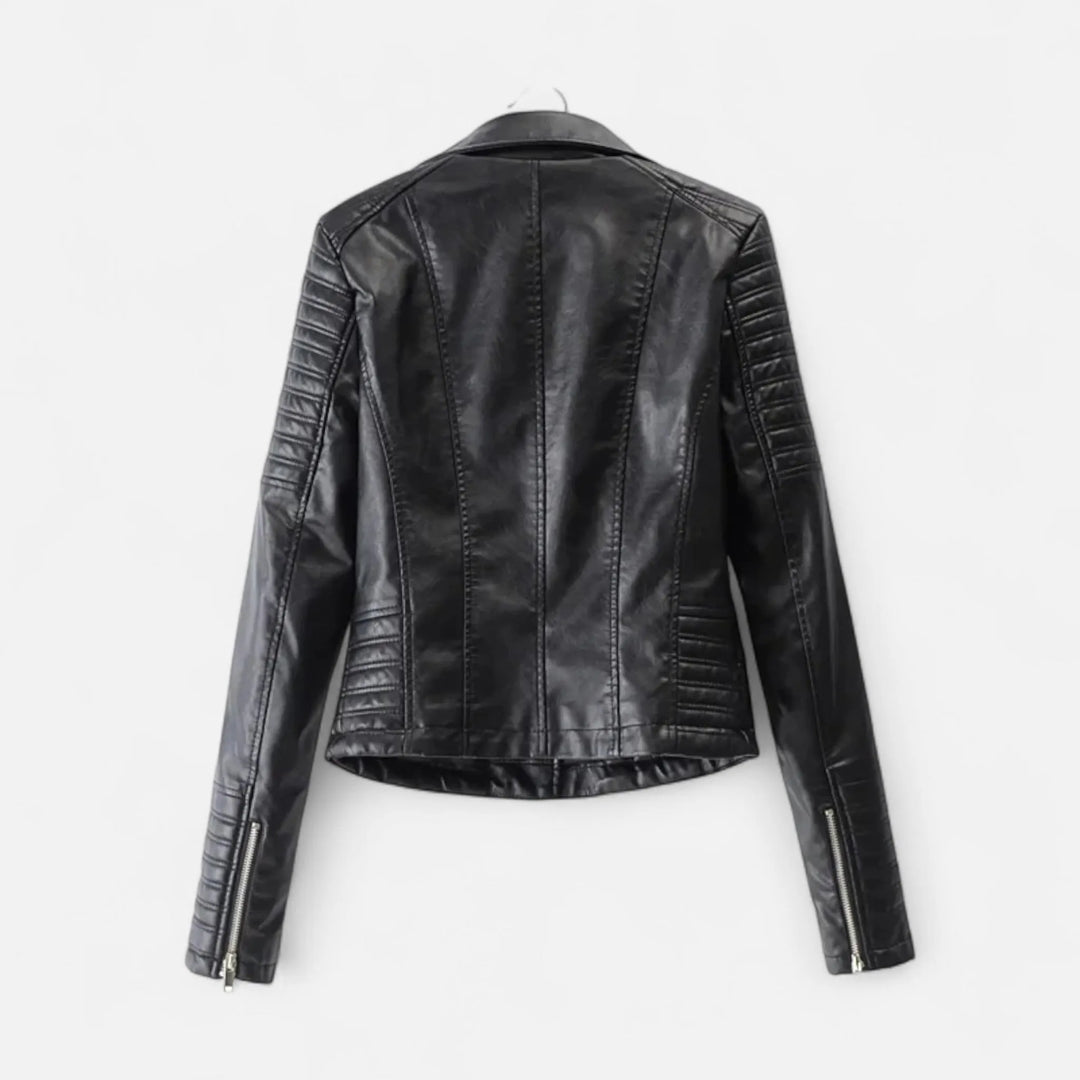 Women’s Short Casual Leather Jacket with Zip-Up