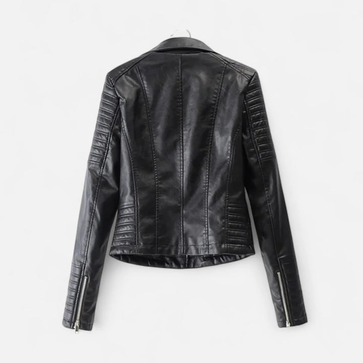 Women’s Short Casual Leather Jacket with Zip-Up