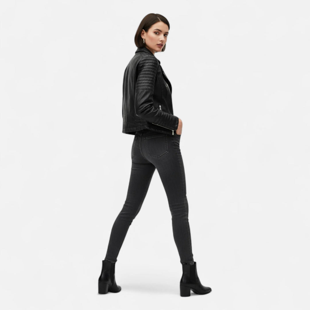 Women’s Short Casual Leather Jacket with Zip-Up