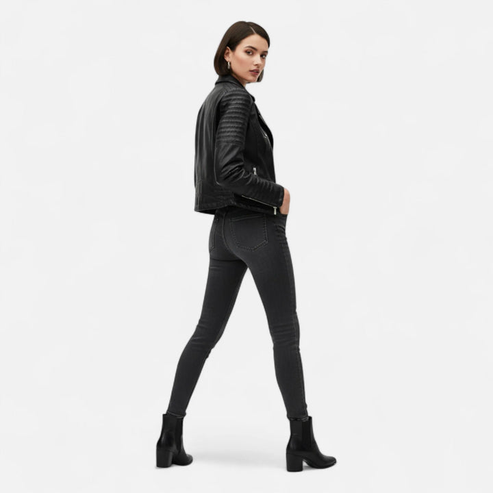Women’s Short Casual Leather Jacket with Zip-Up