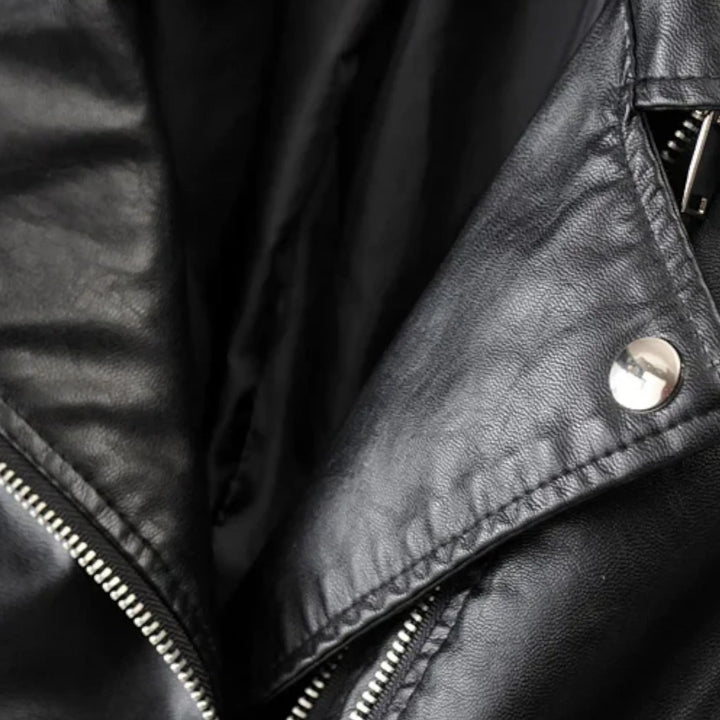 Women’s Short Casual Leather Jacket with Zip-Up