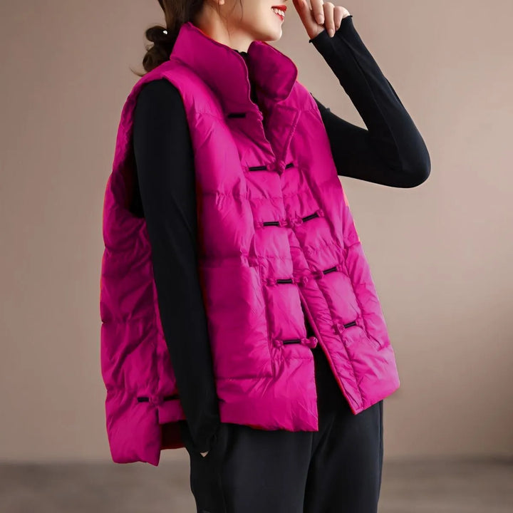 Women's Sleeveless and Stand Collar Winter Vest with Pockets