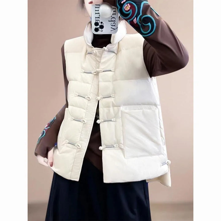 Women's Sleeveless and Stand Collar Winter Vest with Pockets