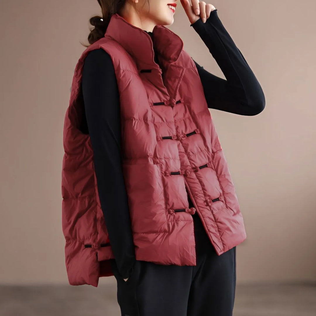 Women's Sleeveless and Stand Collar Winter Vest with Pockets
