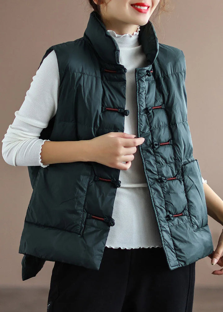 Women's Sleeveless and Stand Collar Winter Vest with Pockets