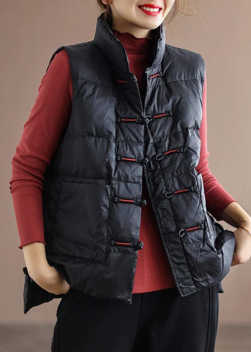 Women's Sleeveless and Stand Collar Winter Vest with Pockets