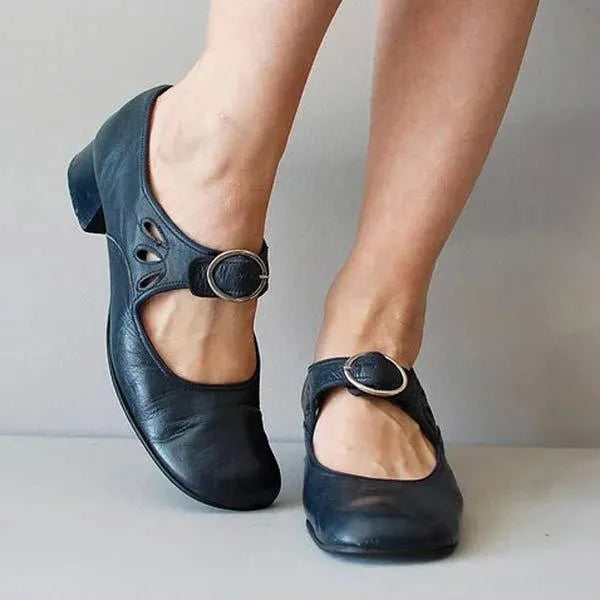 Women's Soft Block heel Mary Jane Shoes with Adjustable Strap