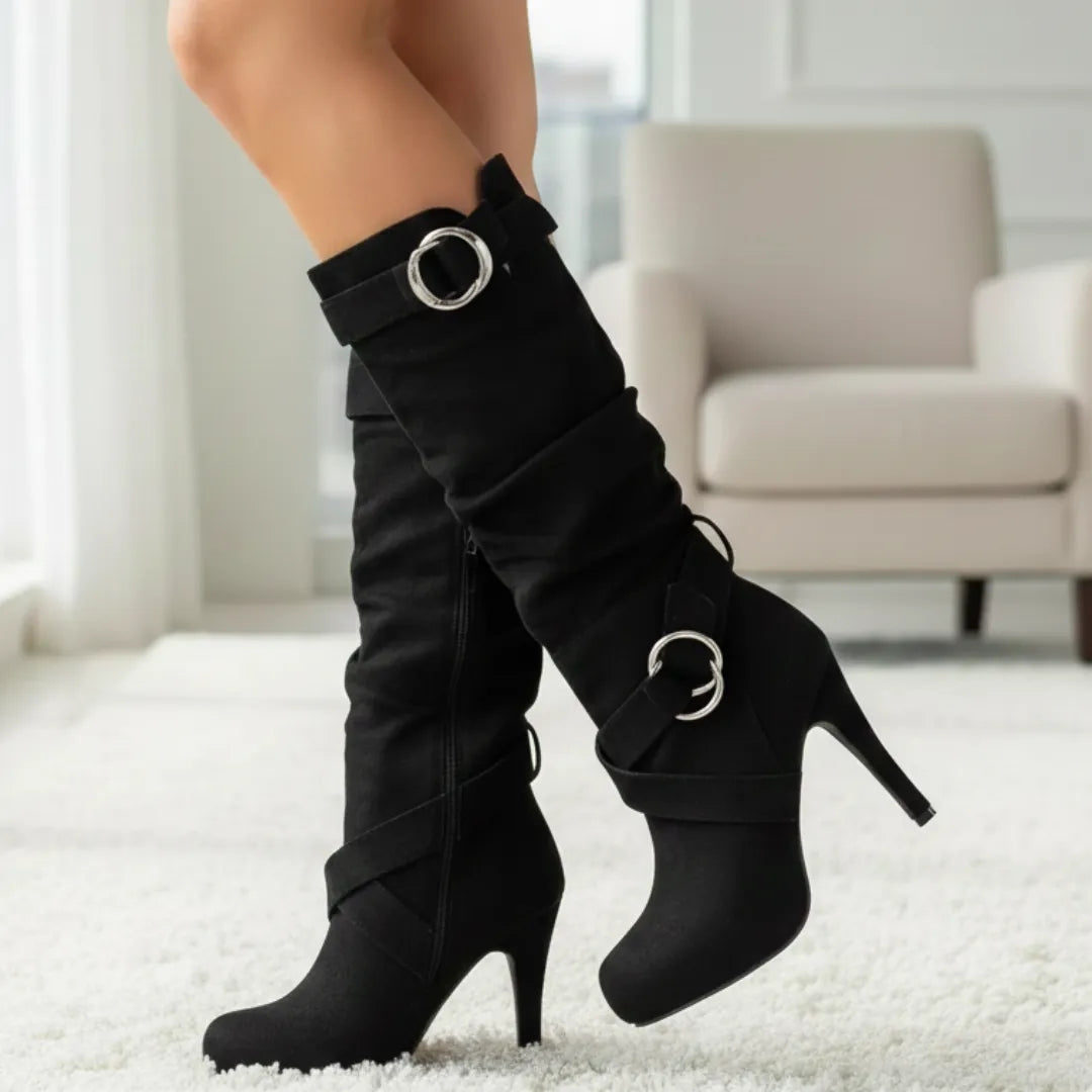 Women's Soft High Heel Knee High Boots with Side Zip