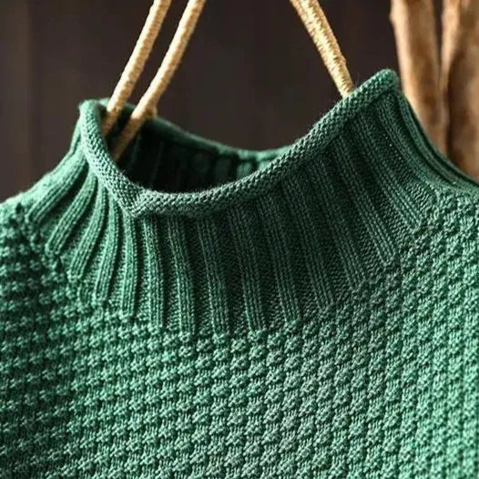 Women's Turtleneck Knitted Jumper with  Balloon Sleeves