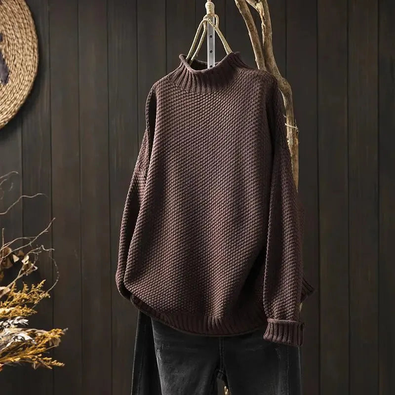 Women's Turtleneck Knitted Jumper with  Balloon Sleeves