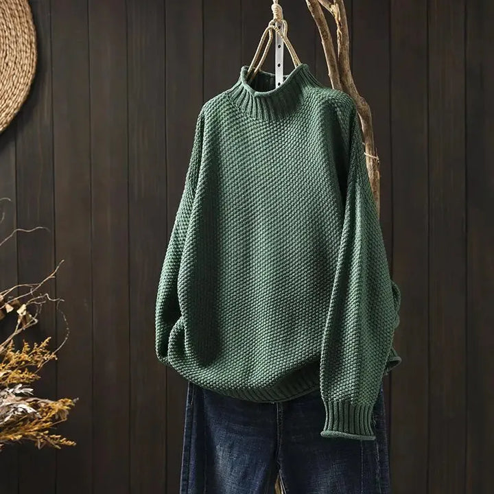 Women's Turtleneck Knitted Jumper with  Balloon Sleeves