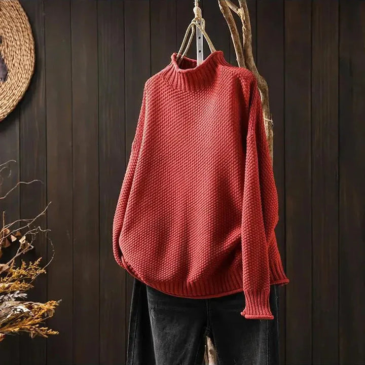 Women's Turtleneck Knitted Jumper with  Balloon Sleeves