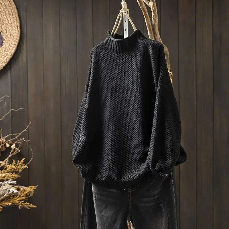 Women's Turtleneck Knitted Jumper with  Balloon Sleeves
