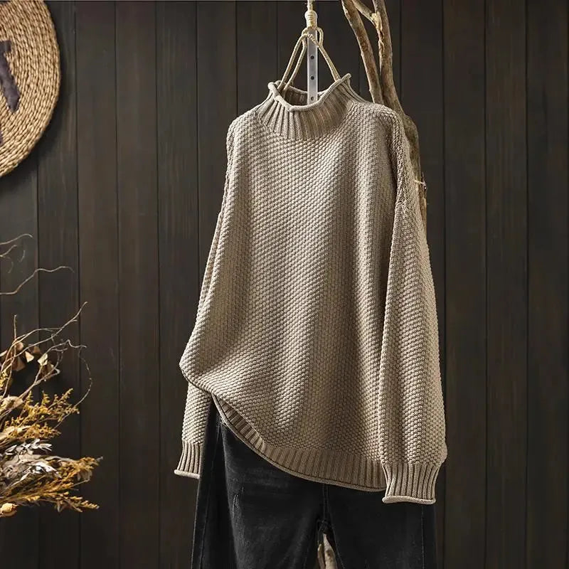 Women's Turtleneck Knitted Jumper with  Balloon Sleeves