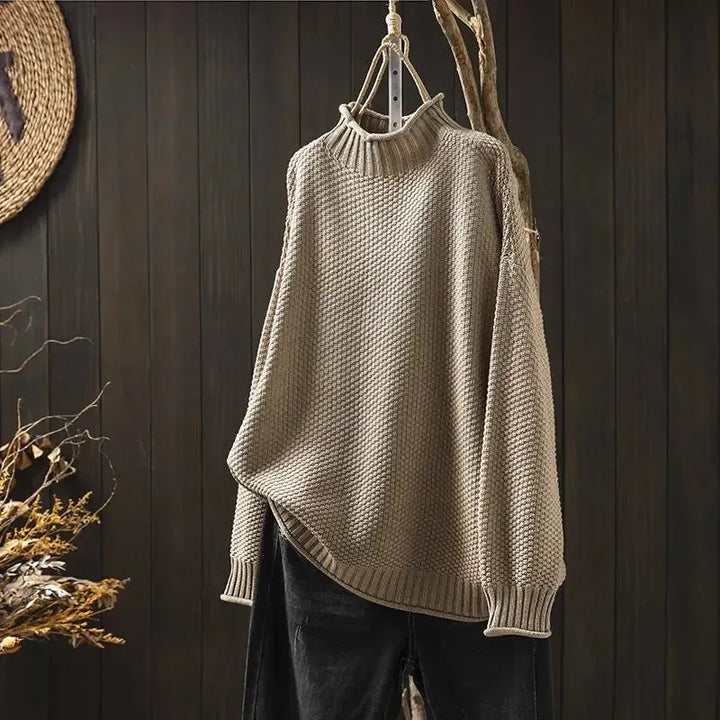 Women's Turtleneck Knitted Jumper with  Balloon Sleeves