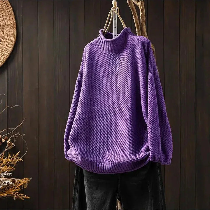 Women's Turtleneck Knitted Jumper with  Balloon Sleeves