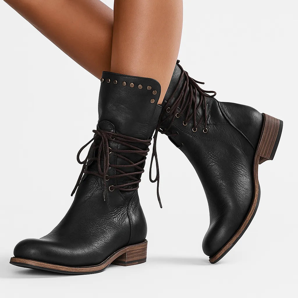 Women’s Vintage Block Heel Boots with Stud Detail