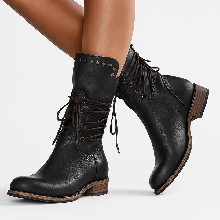 Women’s Vintage Block Heel Boots with Stud Detail