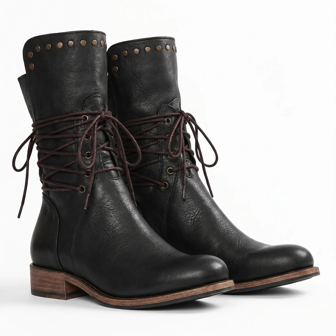 Women’s Vintage Block Heel Boots with Stud Detail