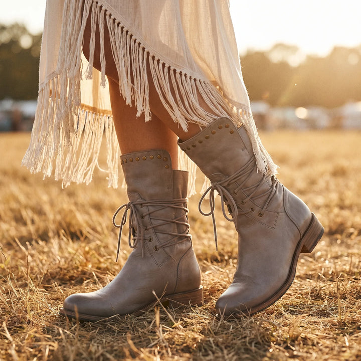 Women’s Vintage Block Heel Boots with Stud Detail