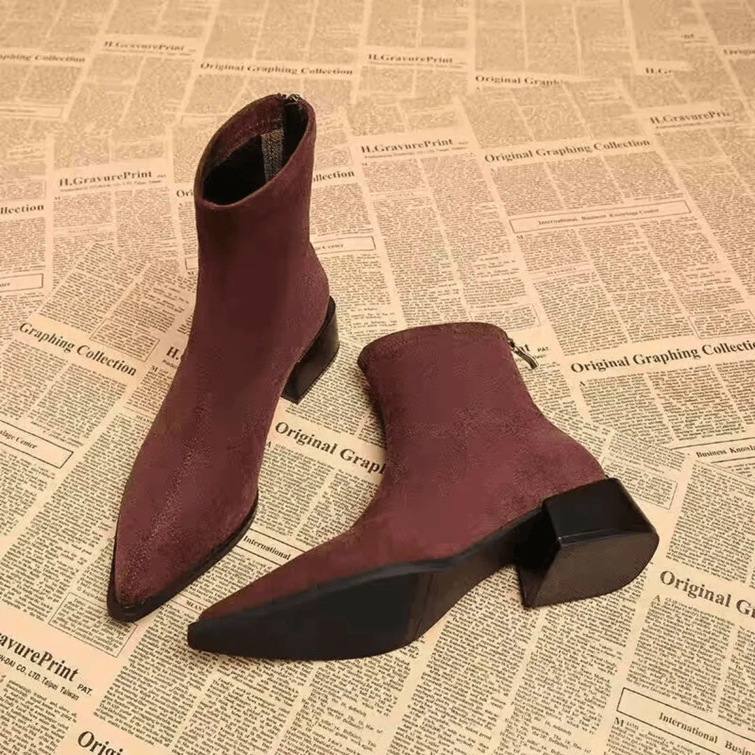 Women's Wide Fit Block Heel Ankle Boots with Side Zip