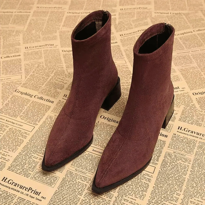 Women's Wide Fit Block Heel Ankle Boots with Side Zip
