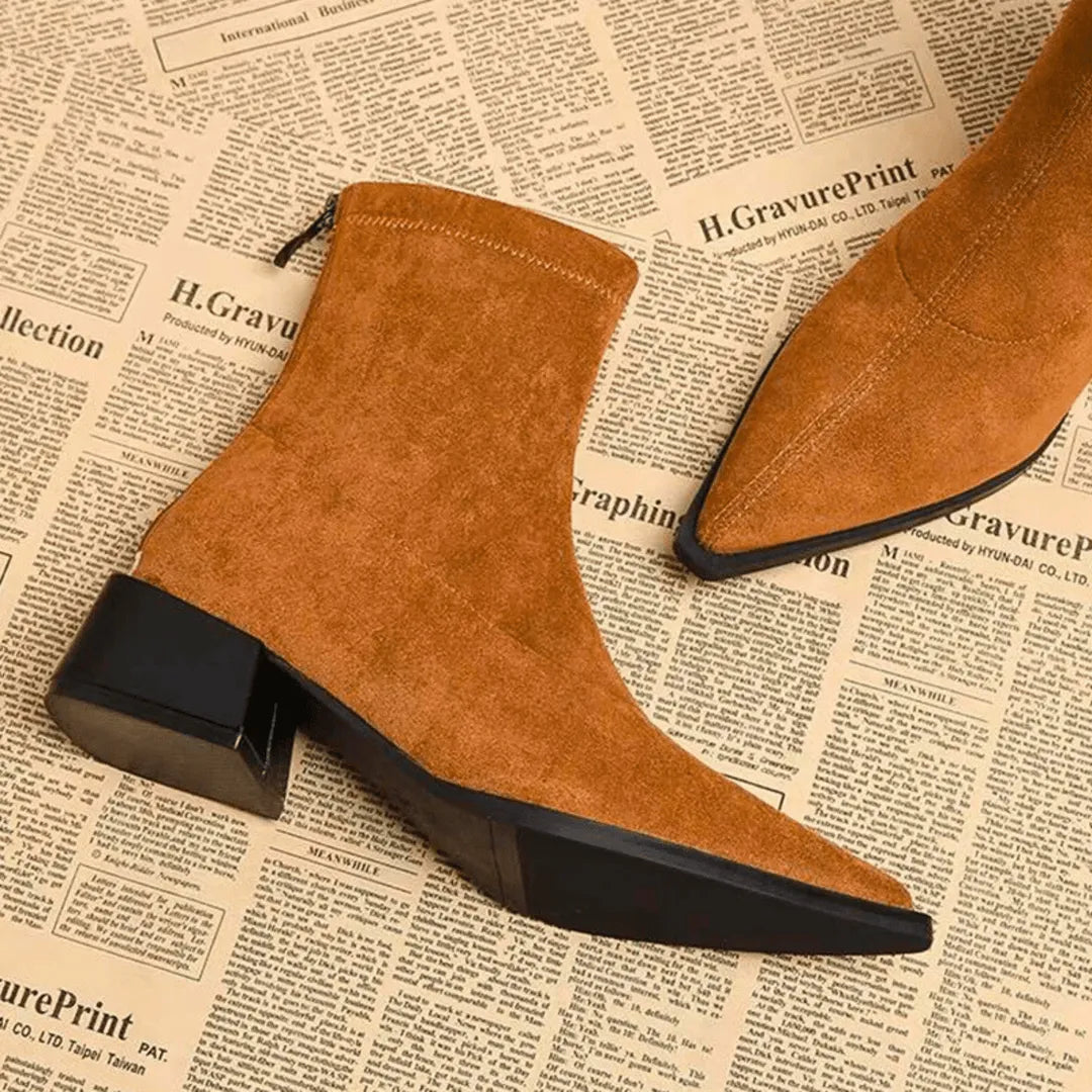Women's Wide Fit Block Heel Ankle Boots with Side Zip