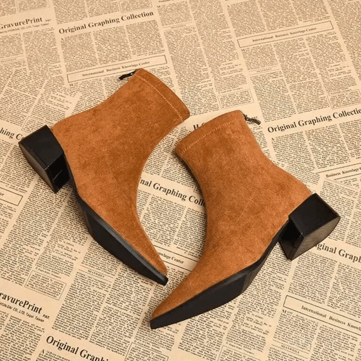 Women's Wide Fit Block Heel Ankle Boots with Side Zip