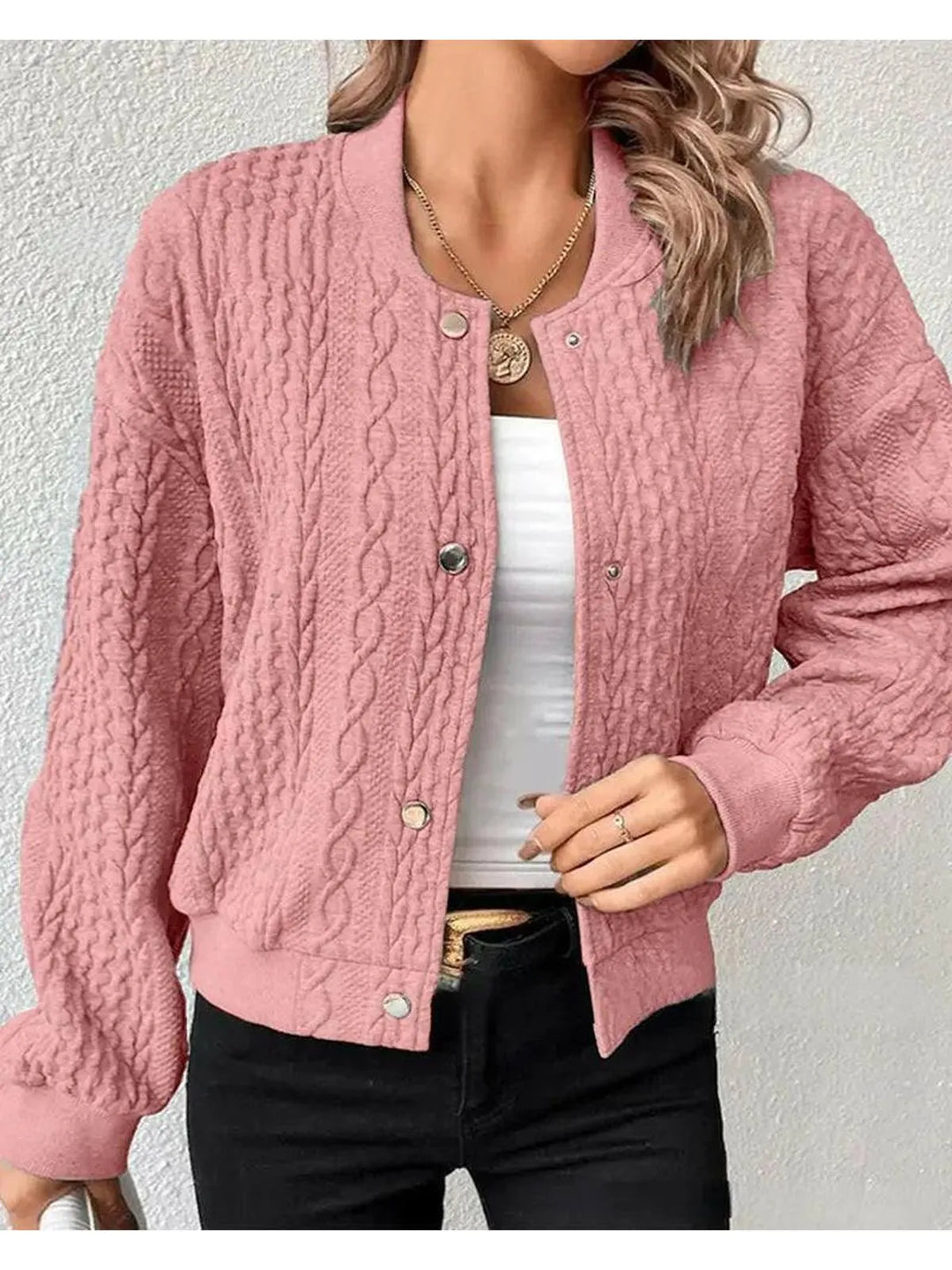 Women's Work Bomber Jacket with Button Closure