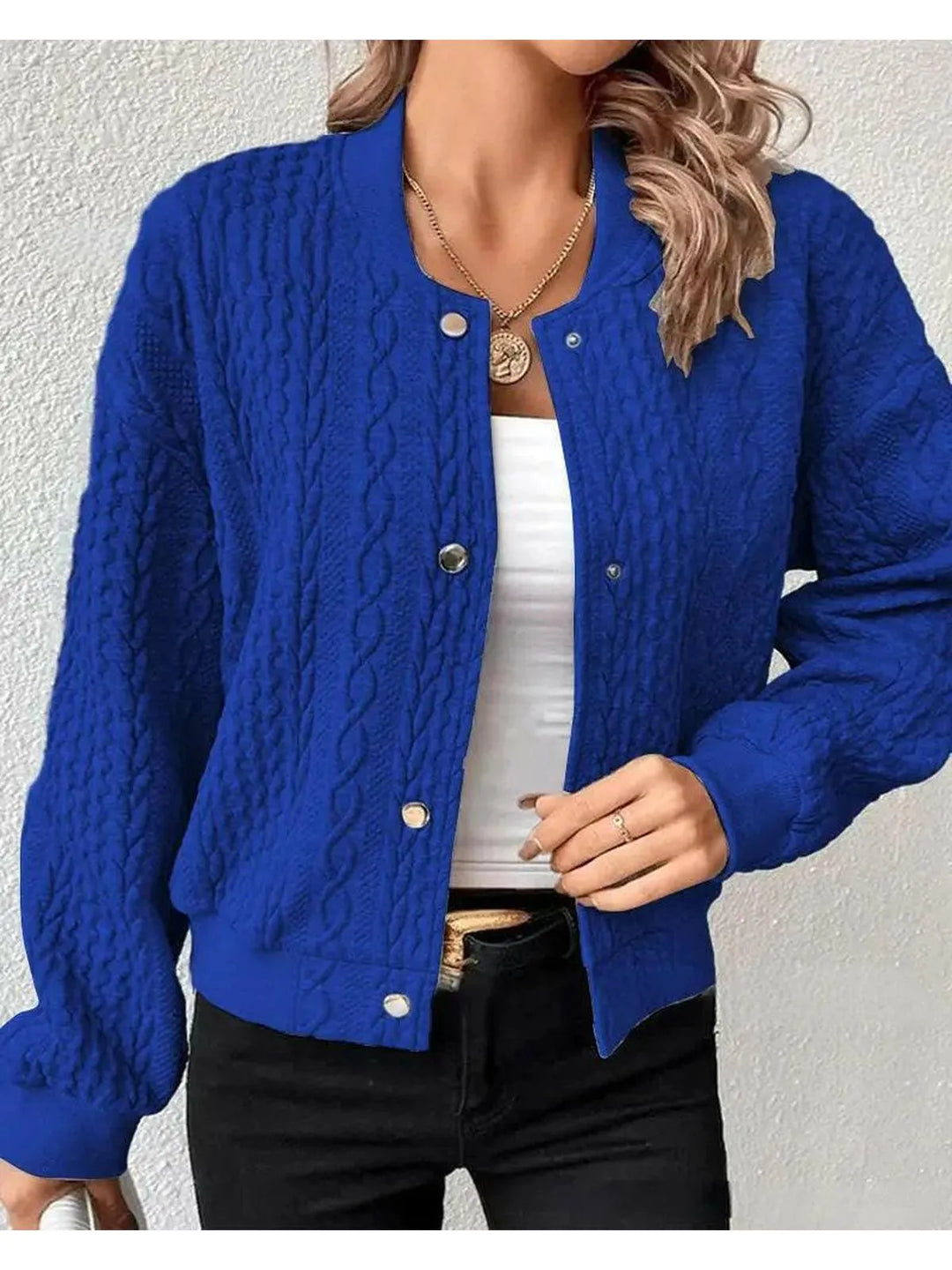 Women's Work Bomber Jacket with Button Closure