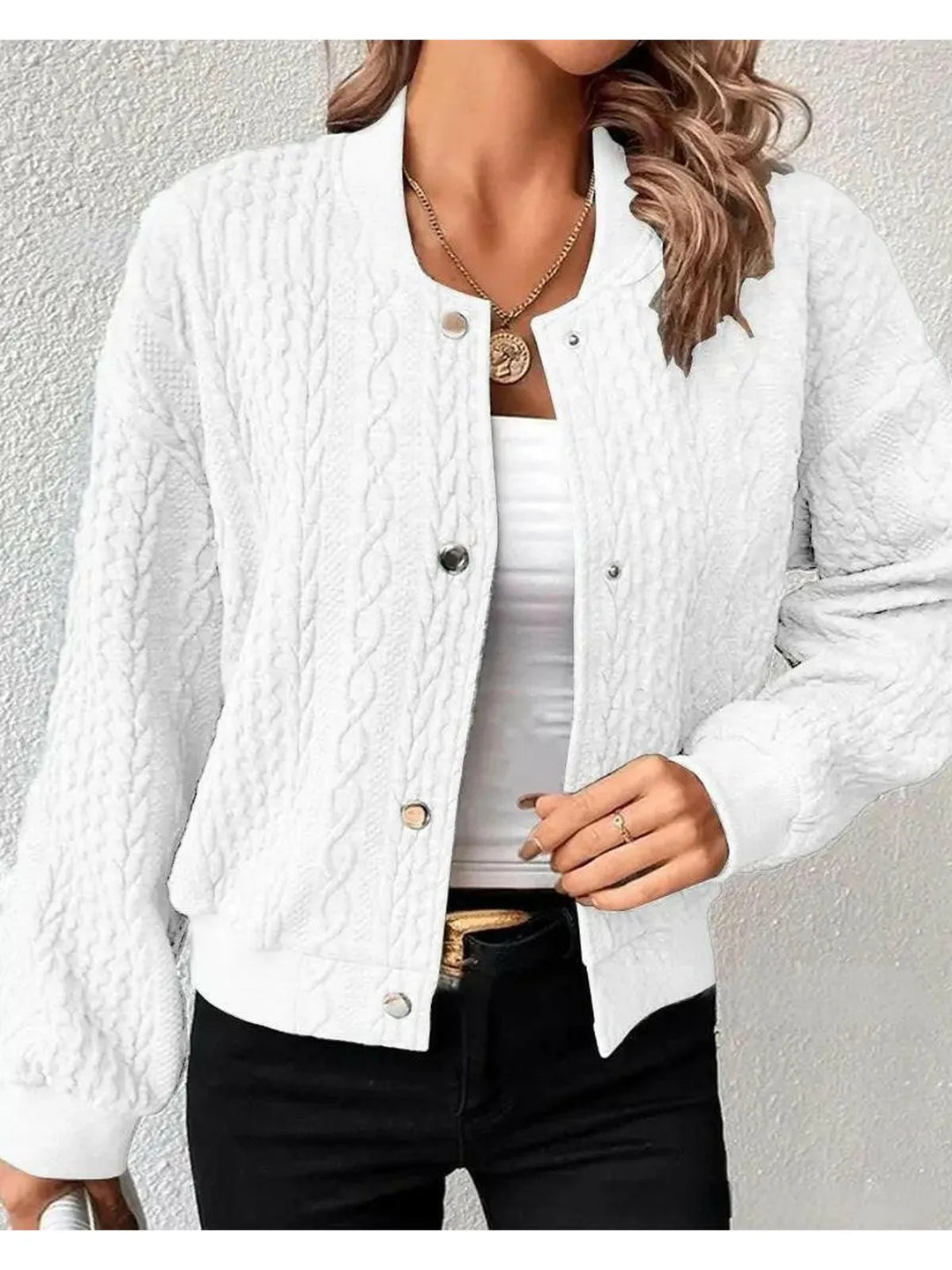 Women's Work Bomber Jacket with Button Closure