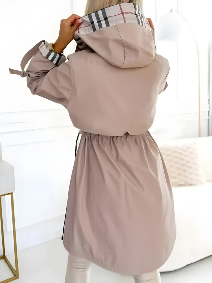 Women's Zip-Up Casual Trench Coat with Hood