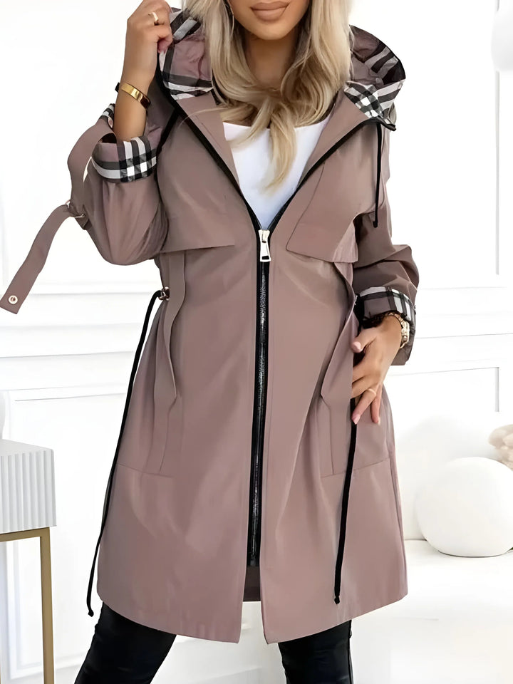 Women's Zip-Up Casual Trench Coat with Hood