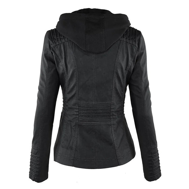 Women’s Zip-Up Leather Jacket with Hood