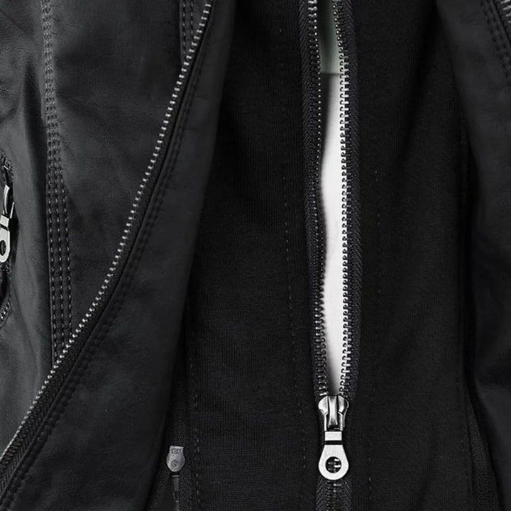 Women’s Zip-Up Leather Jacket with Hood