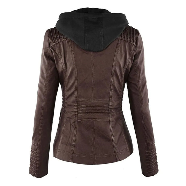 Women’s Zip-Up Leather Jacket with Hood