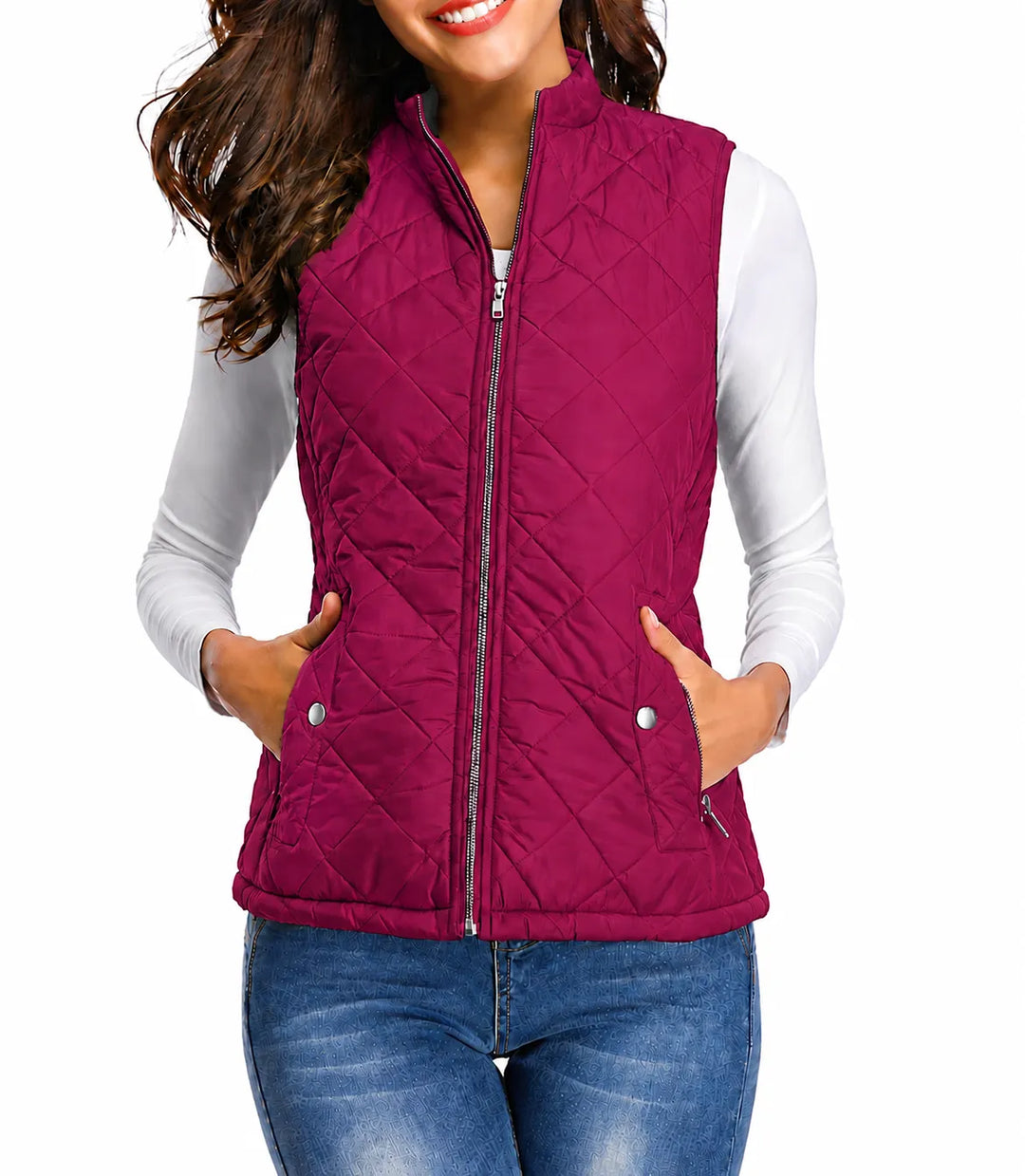 Women's Zip-Up Vest with Soft Touch and Stand Collar