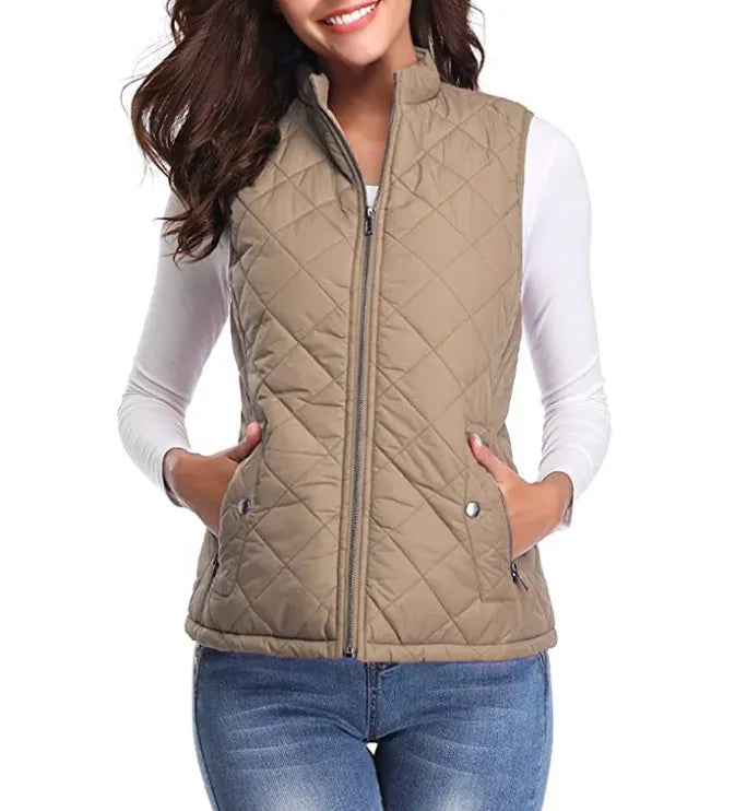 Women's Zip-Up Vest with Soft Touch and Stand Collar
