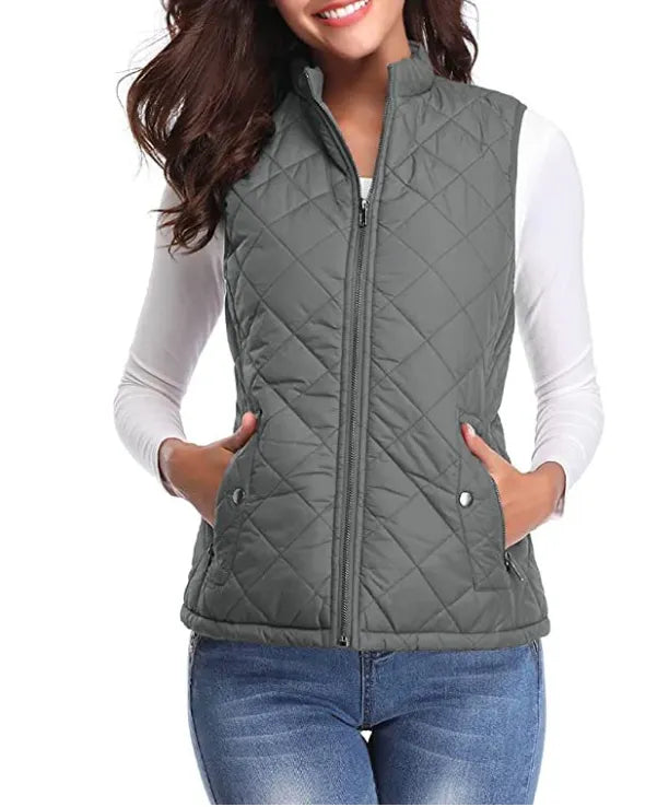Women's Zip-Up Vest with Soft Touch and Stand Collar