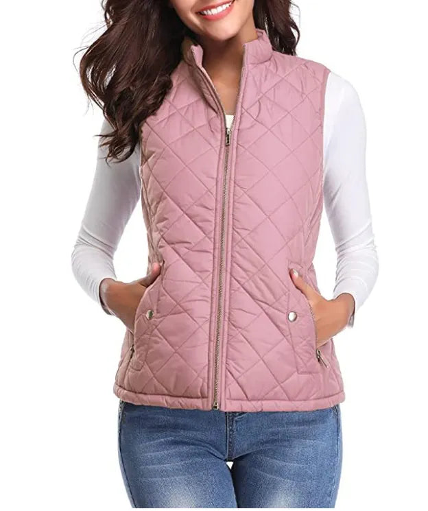 Women's Zip-Up Vest with Soft Touch and Stand Collar