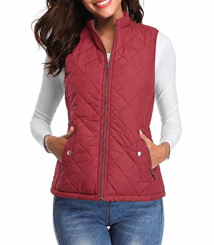 Women's Zip-Up Vest with Soft Touch and Stand Collar