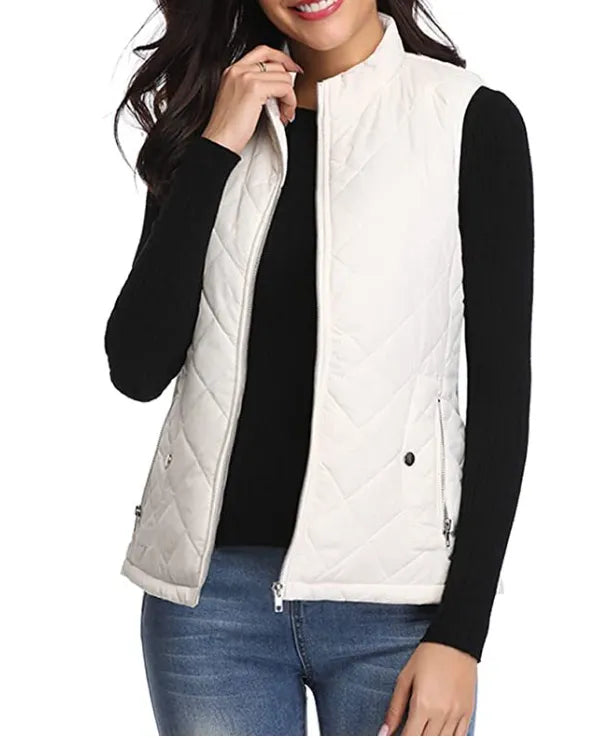 Women's Zip-Up Vest with Soft Touch and Stand Collar