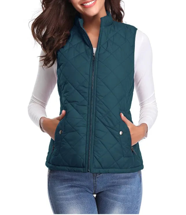Women's Zip-Up Vest with Soft Touch and Stand Collar
