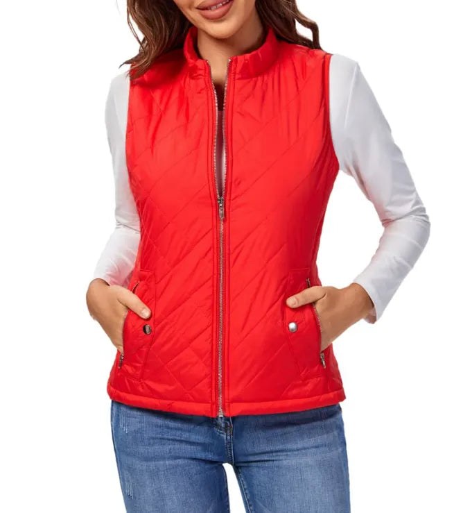 Women's Zip-Up Vest with Soft Touch and Stand Collar