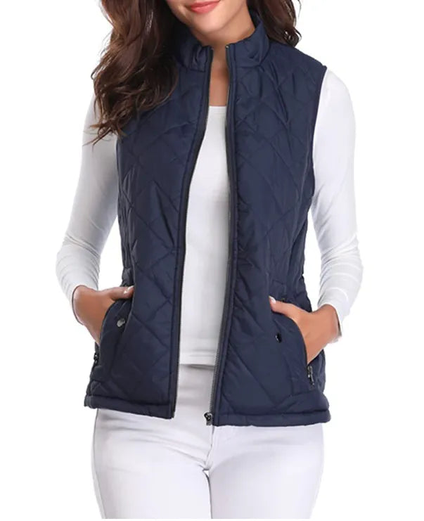 Women's Zip-Up Vest with Soft Touch and Stand Collar